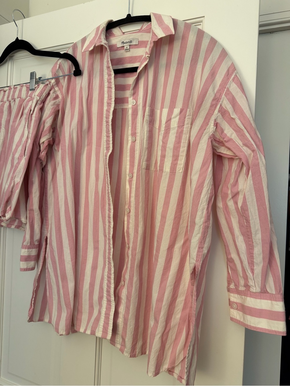 Madewell Pink & White Poplin Striped Button-Down Shirt and Shorts SET